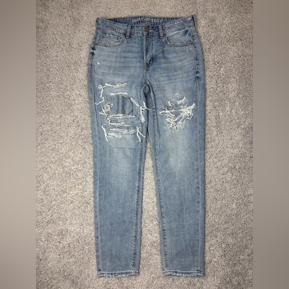 American Eagle Jeans Womens 2 Tom Girl Button Fly Cotton Distressed Holes Party - Picture 1 of 6